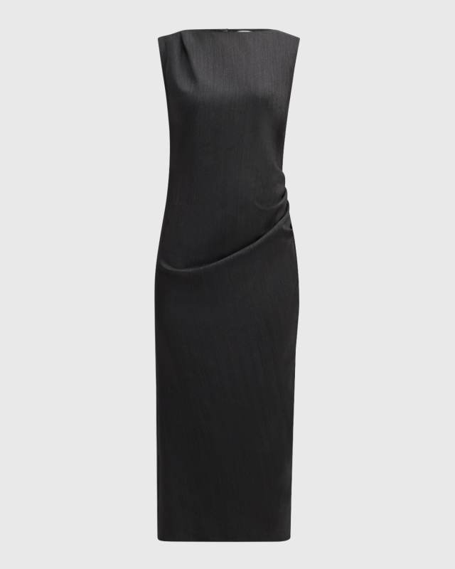 Bolivar Ruched Bateau-Neck Midi Dress