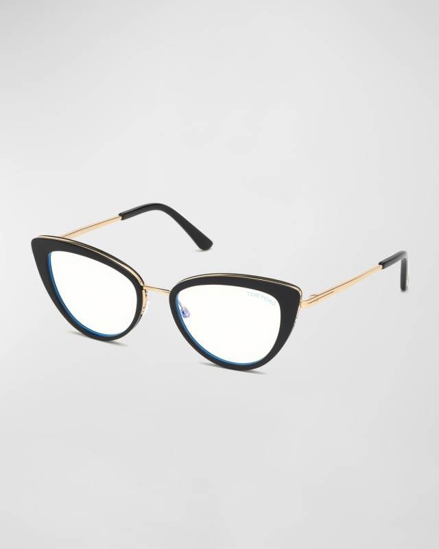 Blue Block Metal Cat-Eye Optical Frames