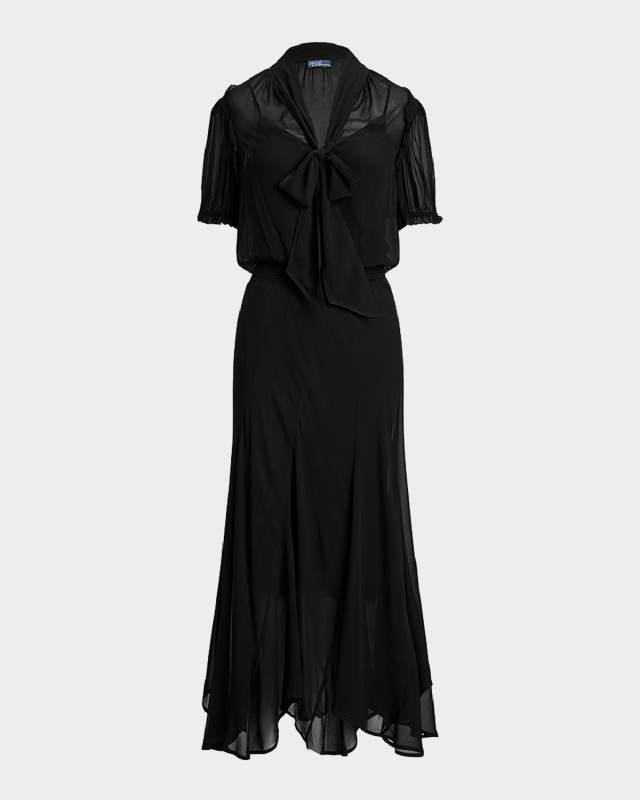 Georgette Tie-Neck Dress