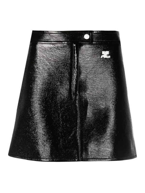 Courreges Jupe En Cuir - Noir