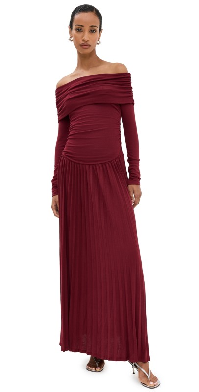Lioness Field of Dreams Long Sleeve Maxi Dress Burgundy