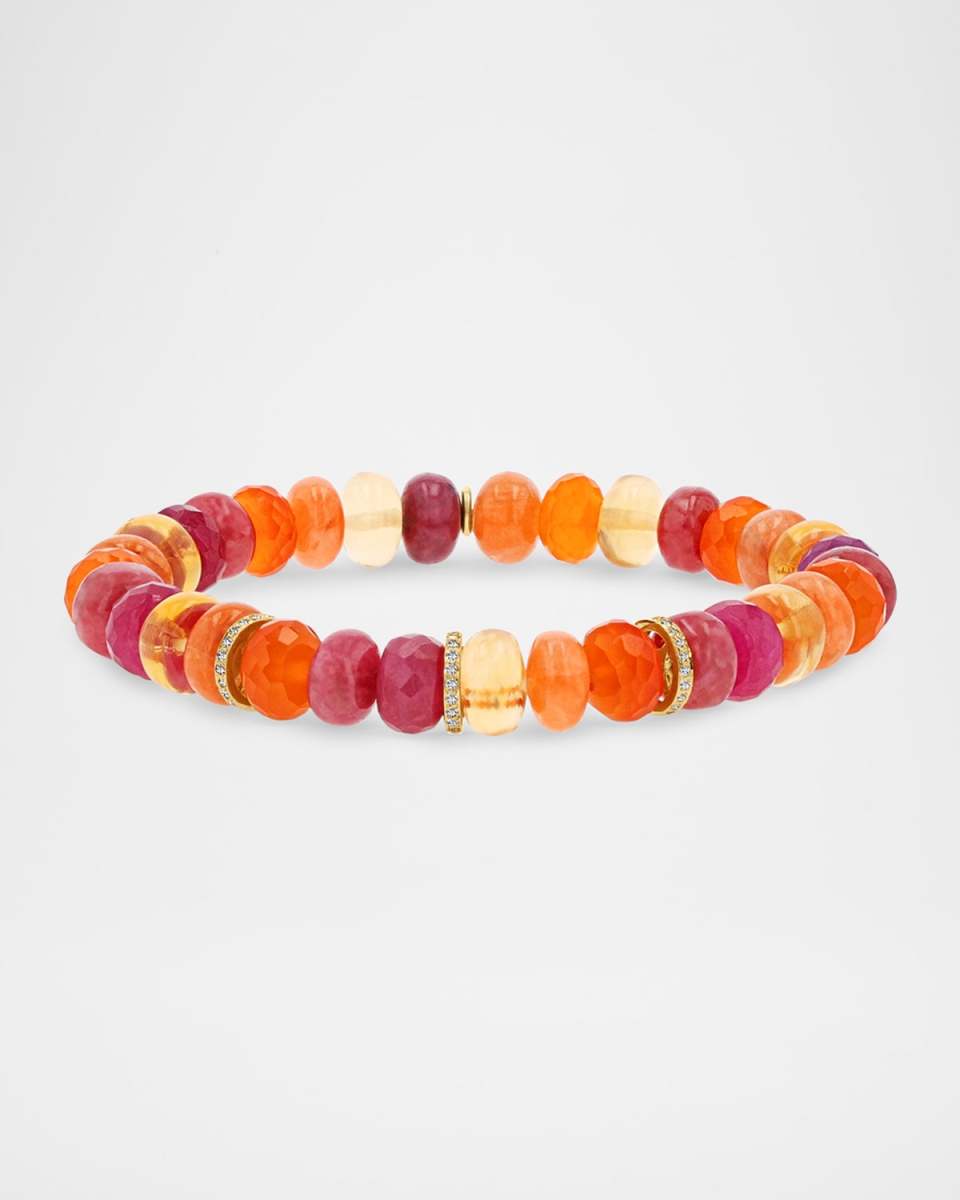 Sunset 8mm Mixed Bead Bracelet with 3 Diamond Rondelle