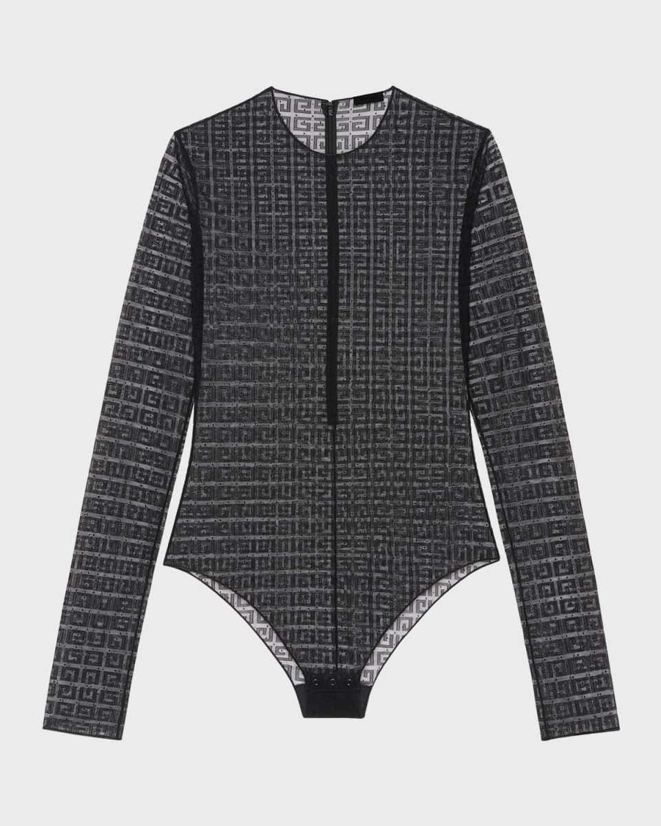 4G Mesh Long-Sleeve Crewneck Bodysuit