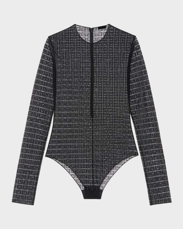 4G Mesh Long-Sleeve Crewneck Bodysuit
