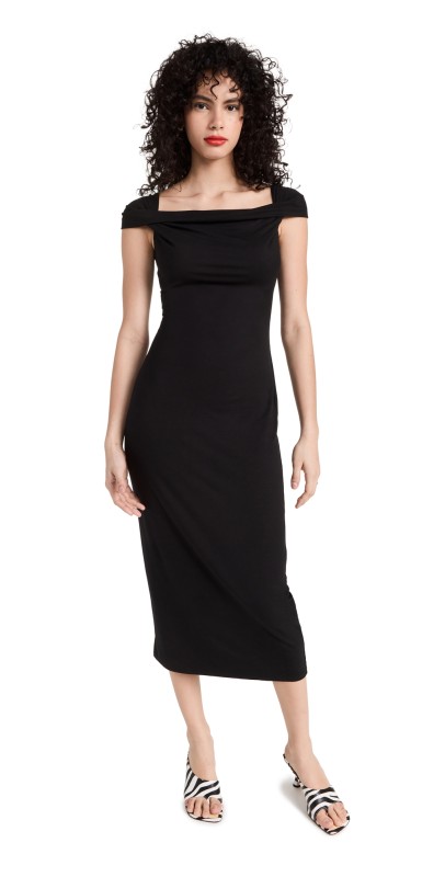 Reformation Jamen Off Shoulder Knit Midi Dress Black