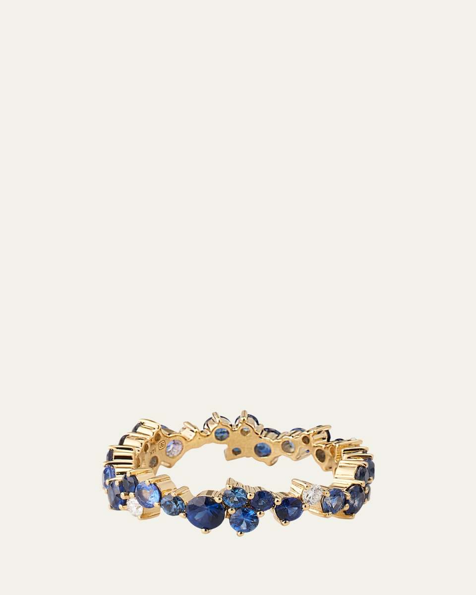 14K Yellow Gold Sapphire Statement Eternity Ring, Size
