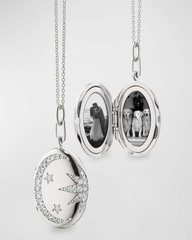 Sun Moon Stars Galaxy Locket with White Sapphires