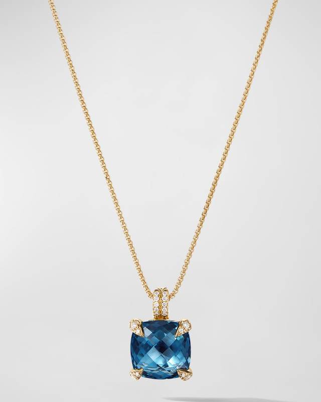 Chatelaine Pendant Necklace with Gemstone and Diamonds in 18K Gold, 11mm, 16-18"L