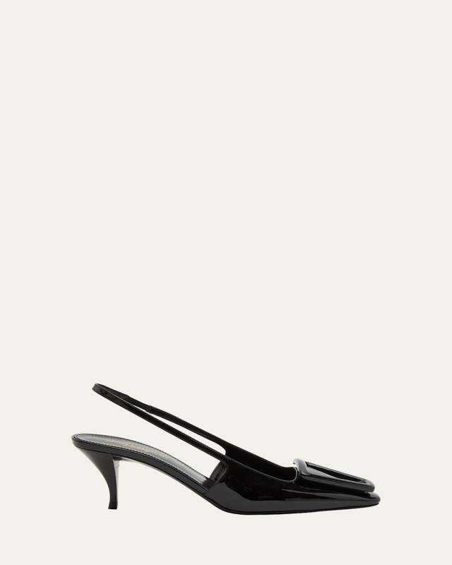 Tom Patent Buckle Slingback Pumps