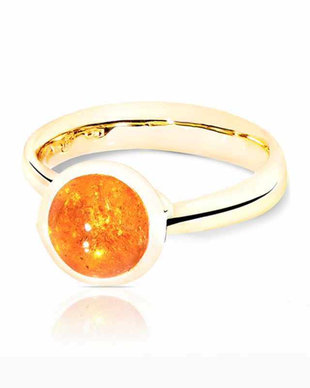 18k Yellow Gold Small Mandarin Garnet Ring, Size 7