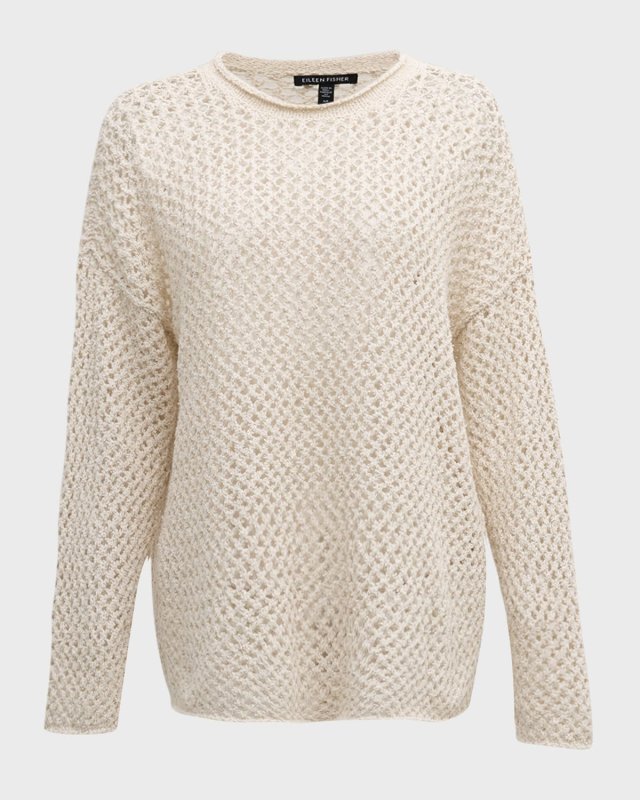 Crewneck Open-Stitch Boucle Pullov