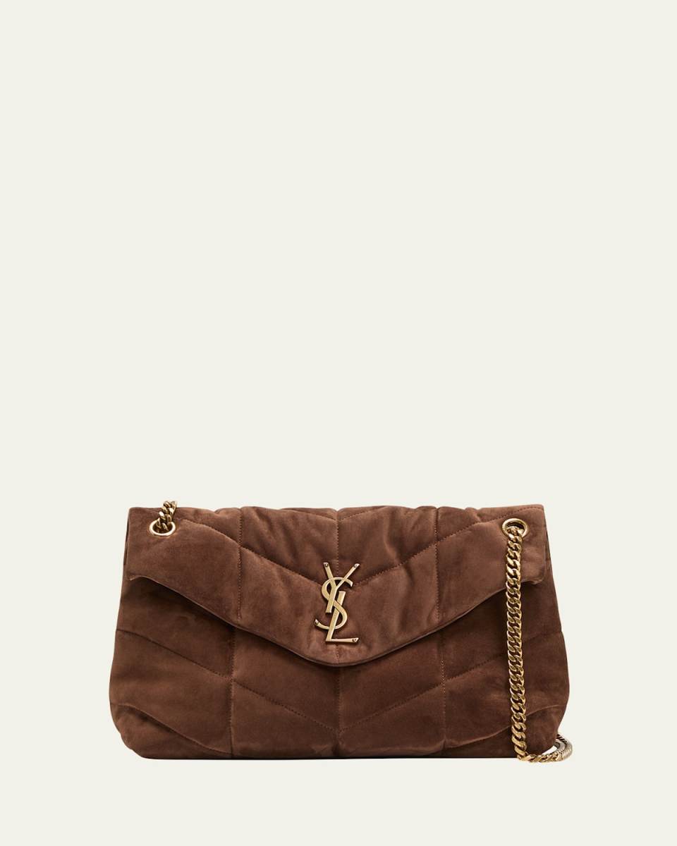 Lou Puffer Medium YSL Crossbody Bag in Quilted Suede
