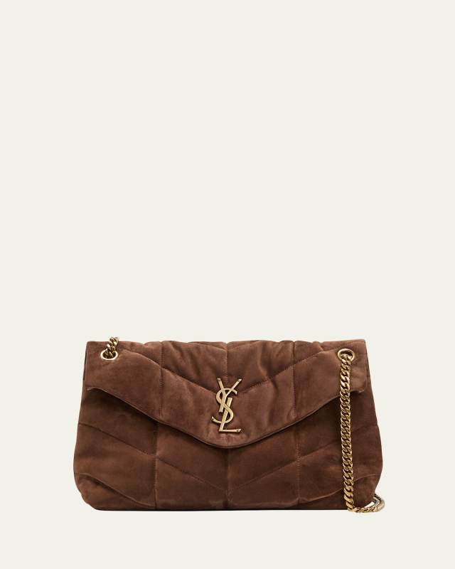 Lou Puffer Medium YSL Crossbody Bag in Quilted Suede