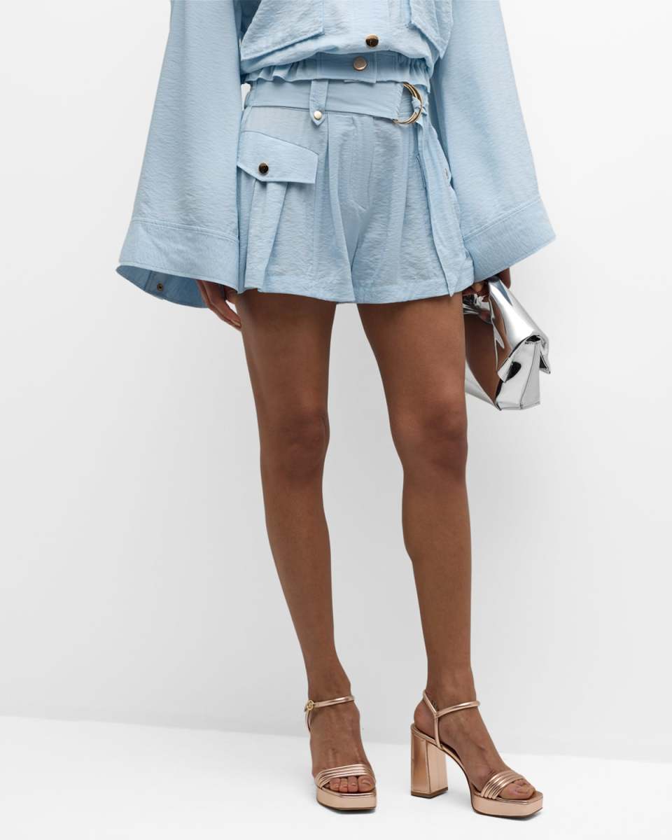 Haylee Belted Textured Twill Shorts