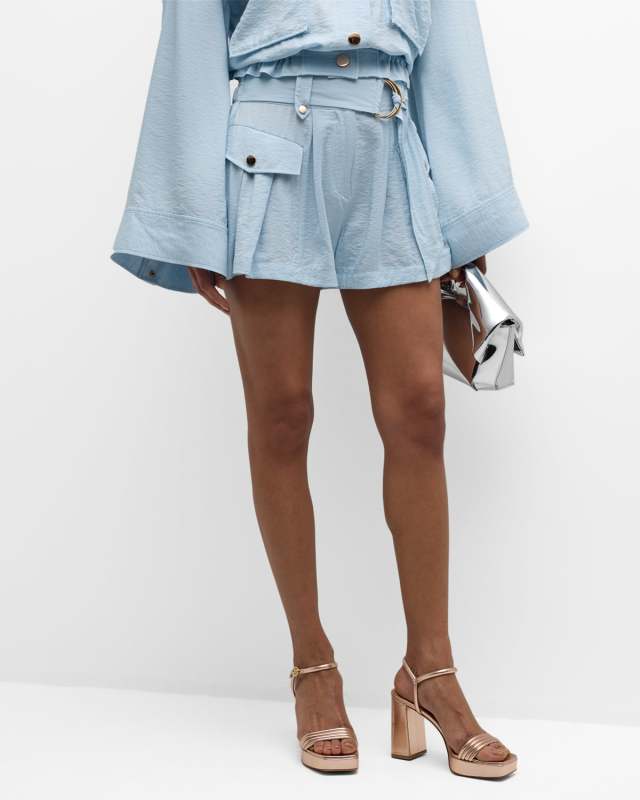 Haylee Belted Textured Twill Shorts