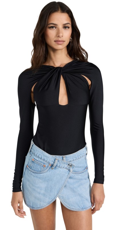 Coperni Twisted Cutout Jersey Thong Bodysuit Black