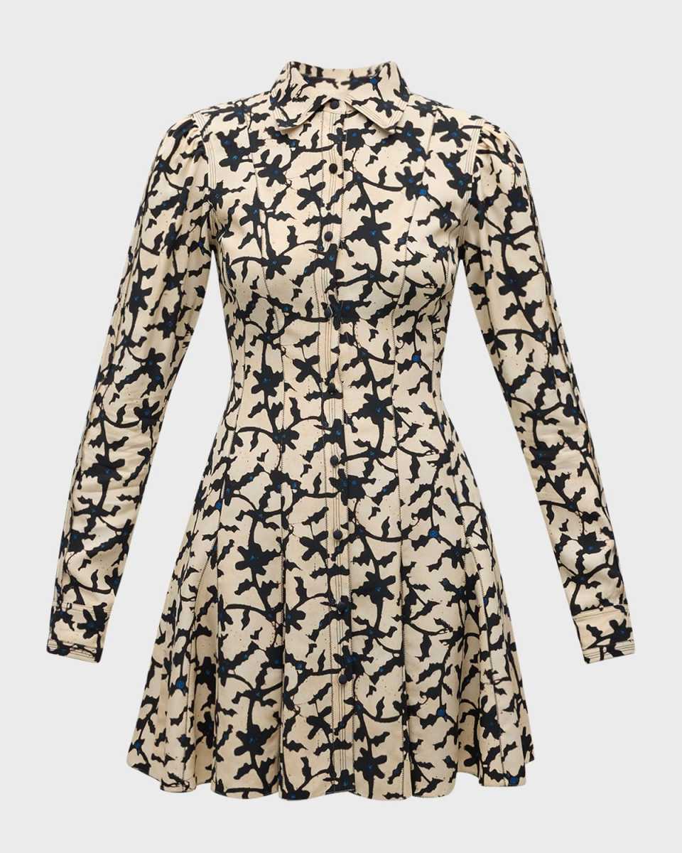 Roanne Topstitched Button-Front Mini Dress