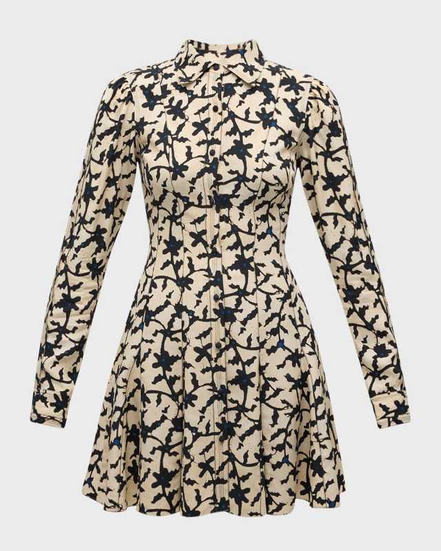 Roanne Topstitched Button-Front Mini Dress