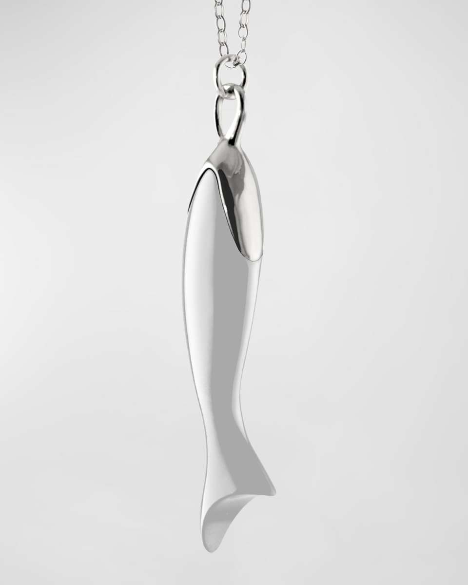 Sterling Silver and Ceramic Fish Charm on Small Belcher Chain, 30"L