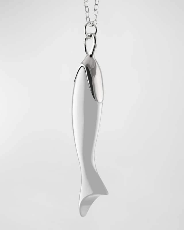 Sterling Silver and Ceramic Fish Charm on Small Belcher Chain, 30"L