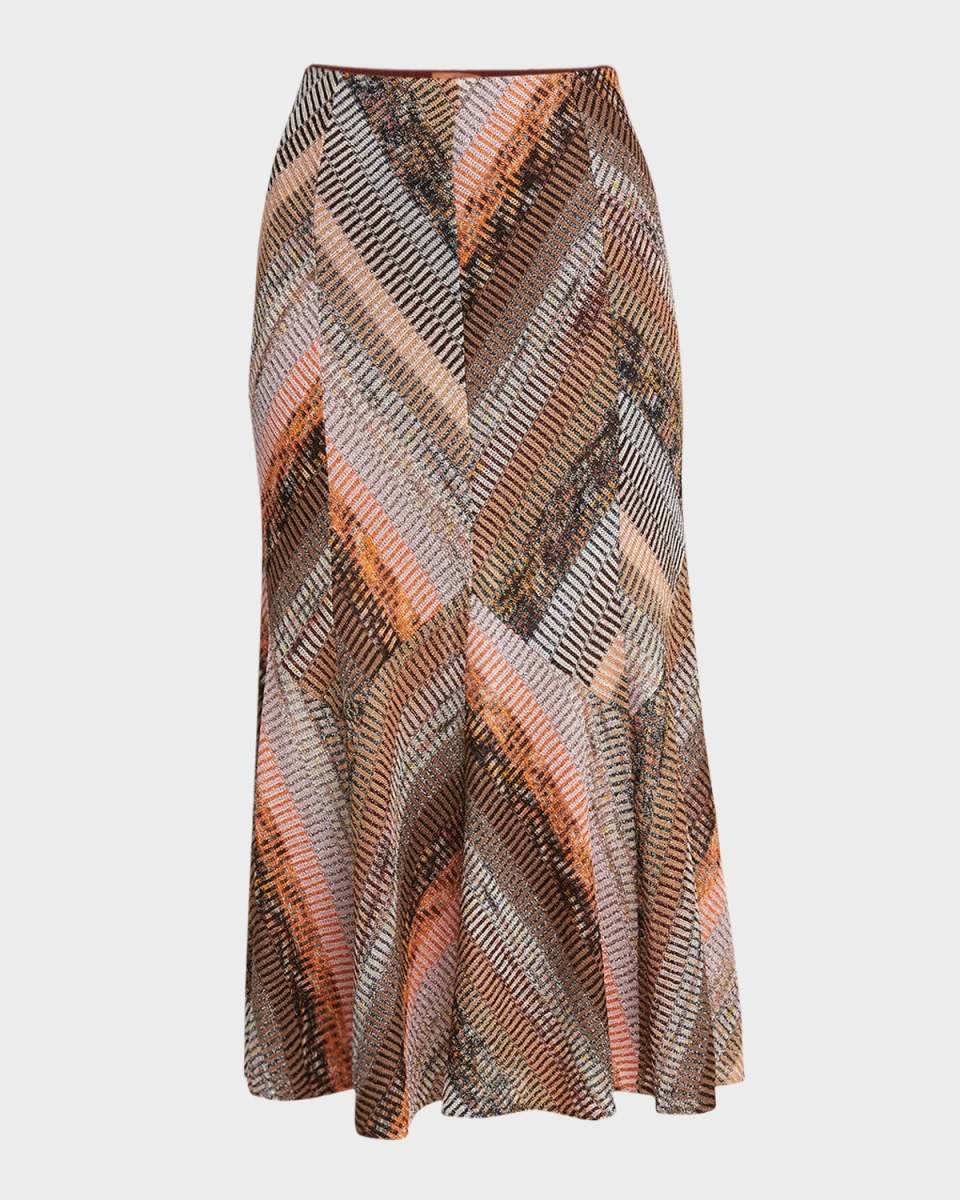 Metallic Chevron Midi Skirt