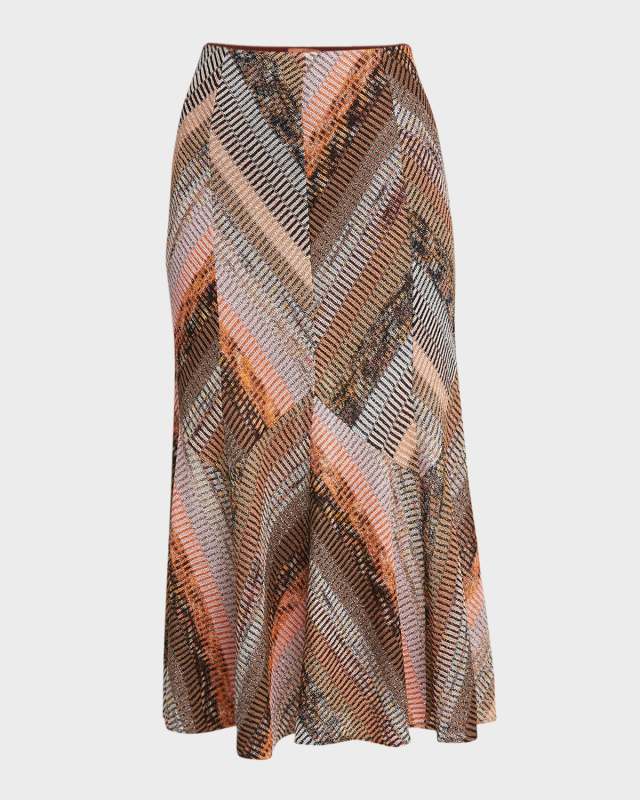 Metallic Chevron Midi Skirt