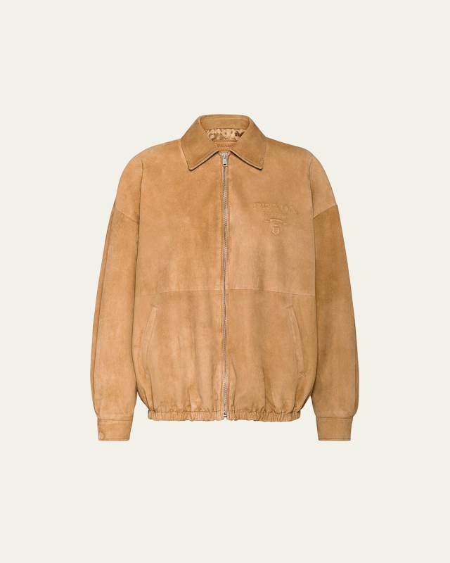 Embossed Logo Suede Bomber Jacket