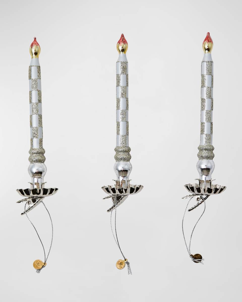 Sterling Check Glass Candle Clips, Set of 3
