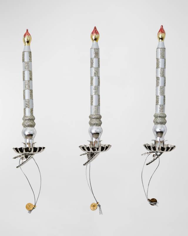Sterling Check Glass Candle Clips, Set of 3