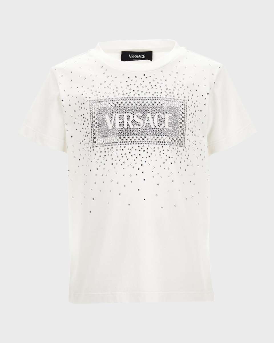 Girl's Bedazzled Logo-Print T-Shirt, Size 8-14