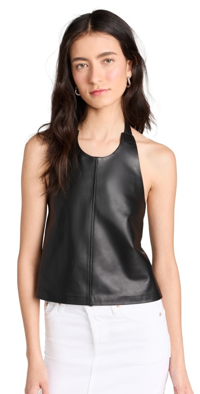 WARDROBE. NYC Leather Backless Halter Top Black