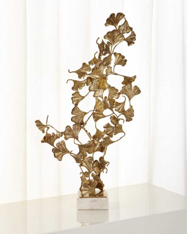 Ginkgo Leaves on White Marble