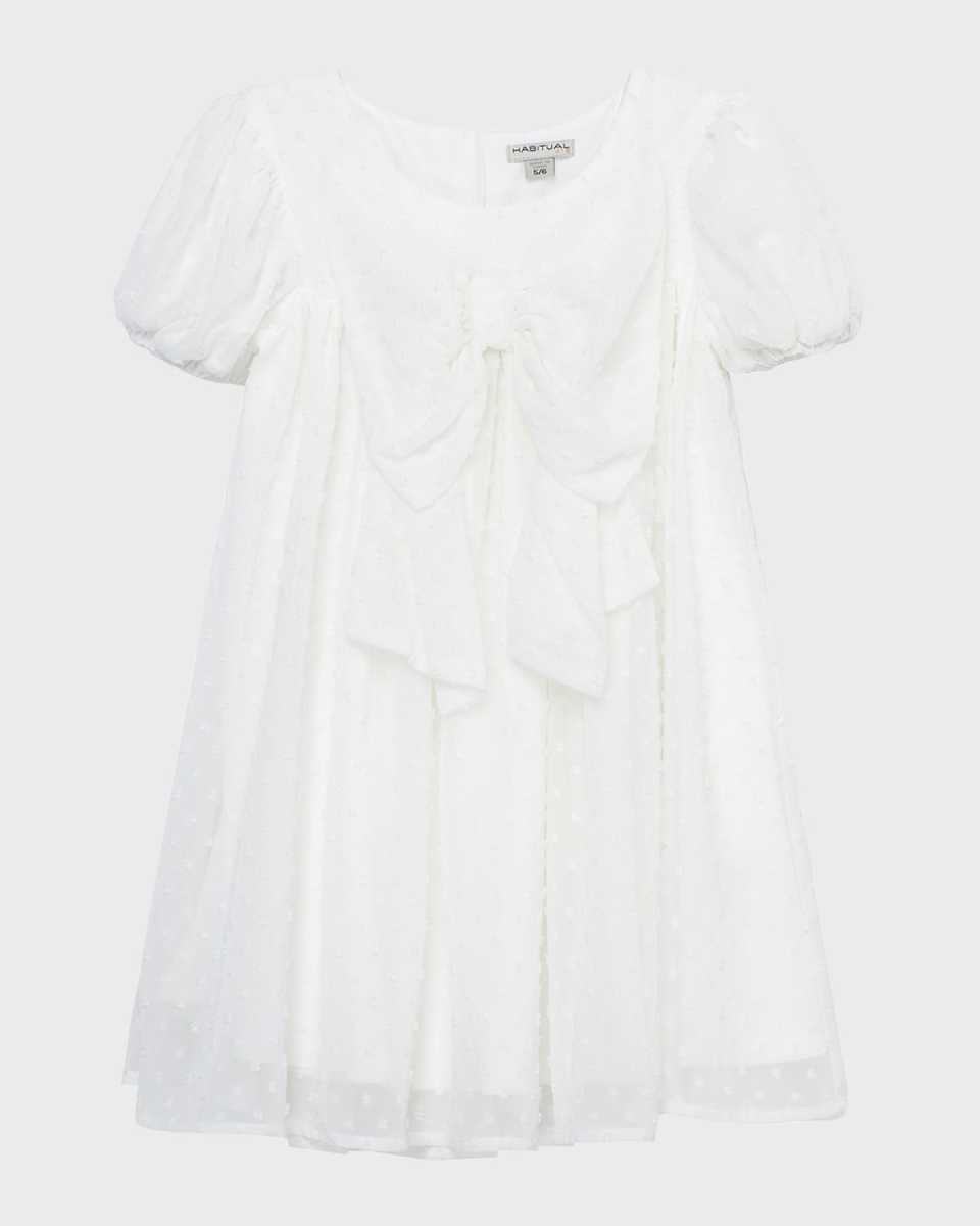 Girl's Swiss Dot Bow Dress, Size 4-6X