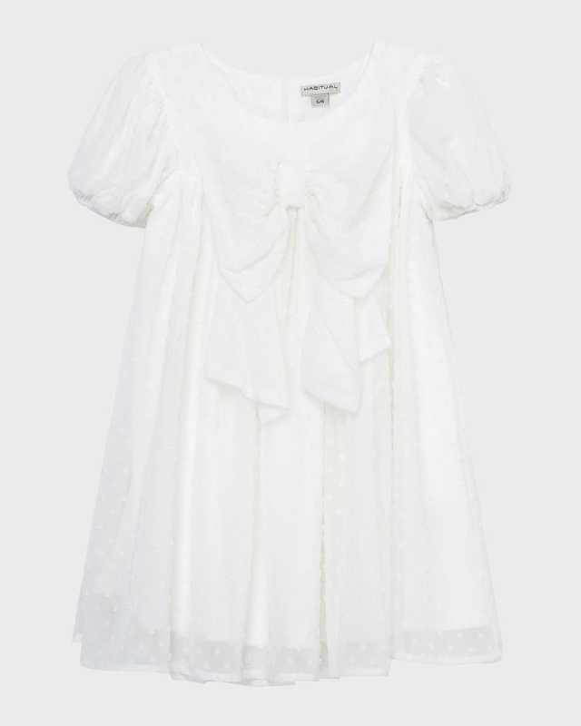 Girl's Swiss Dot Bow Dress, Size 4-6X