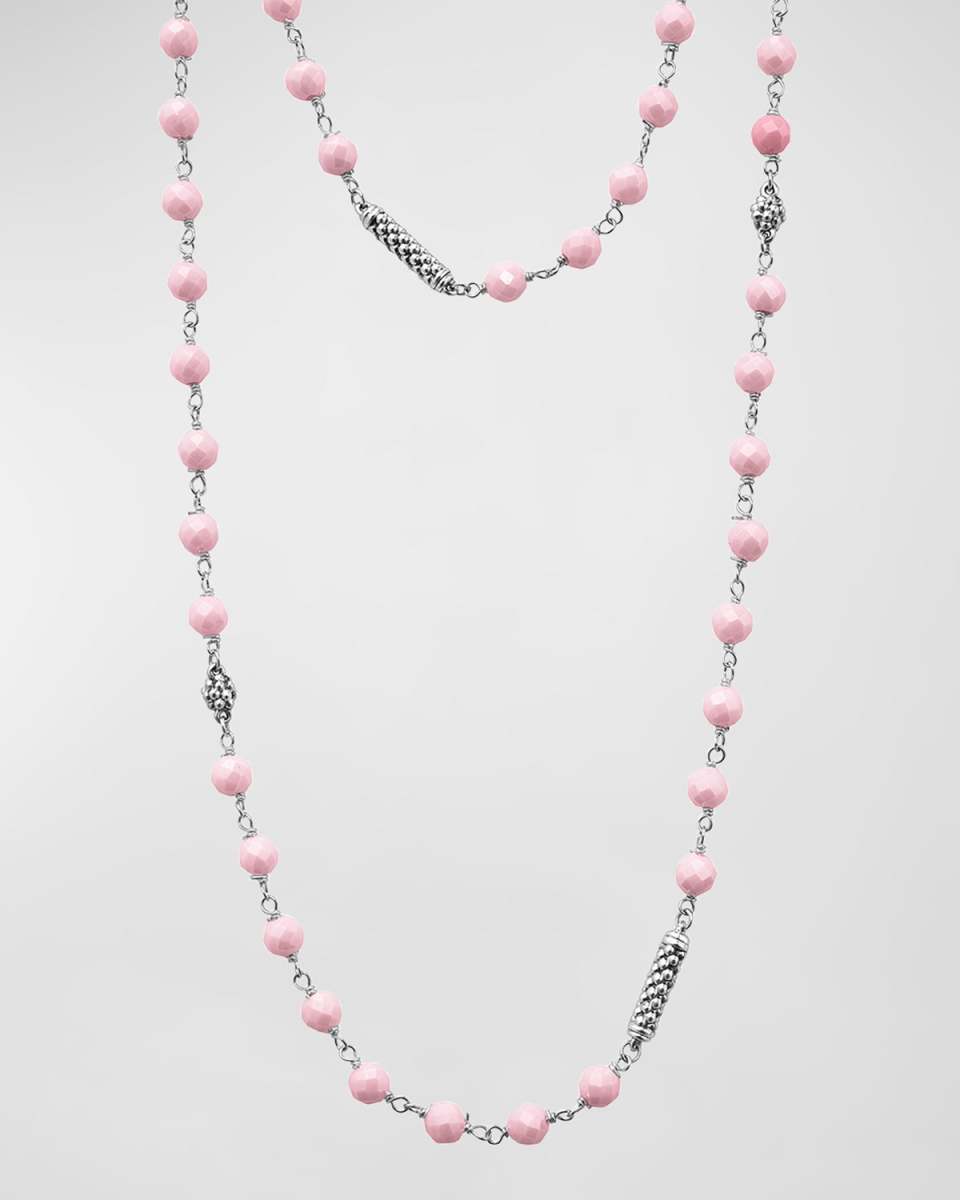 Sterling Silver Caviar Icon Pink Ceramic 4mm Chain Necklace, 34"L