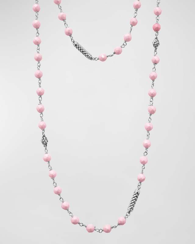 Sterling Silver Caviar Icon Pink Ceramic 4mm Chain Necklace, 34"L