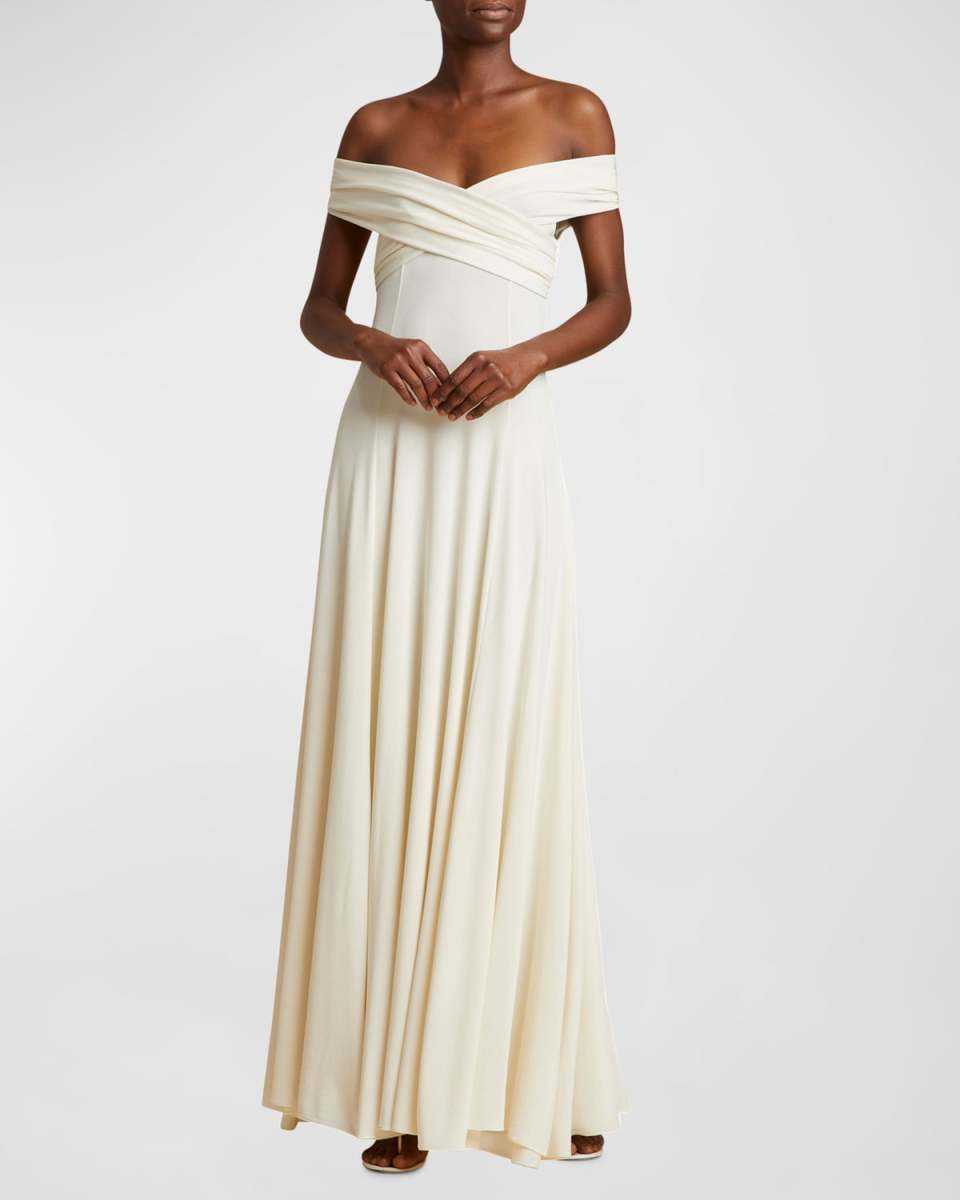 Bruna Off-Shoulder Crossover Gown