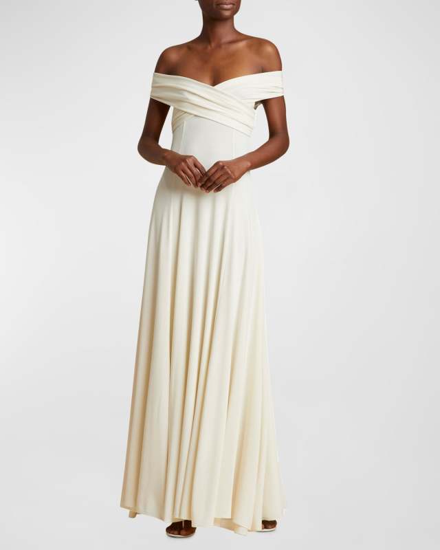 Bruna Off-Shoulder Crossover Gown