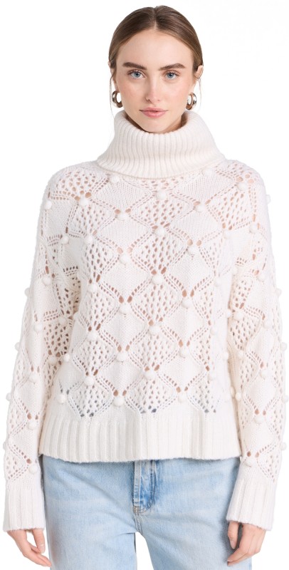 Autumn Cashmere Side Button Popcorn Cowlneck Cashmere Sweater Chalk