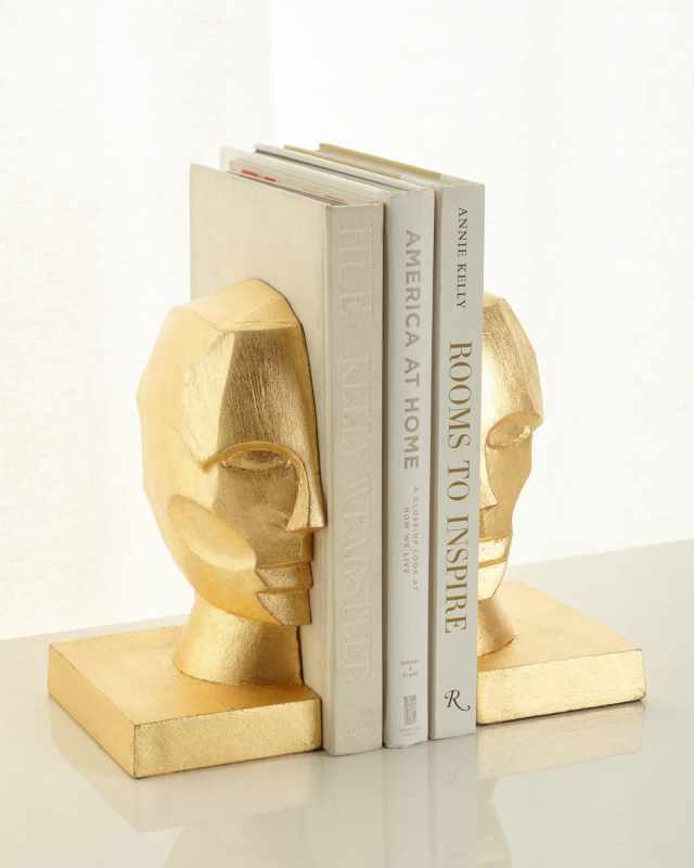 Pair of Profile Bookends in Golden Leaf