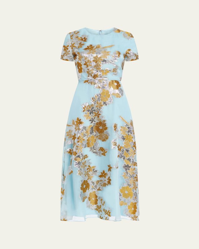 Mae Metallic Floral Chiffon Midi Dress