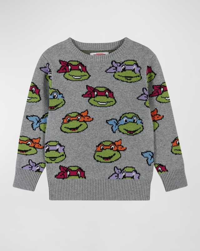 Boy's Turtles Intarsia Jacquard Sweater, Size 2-7