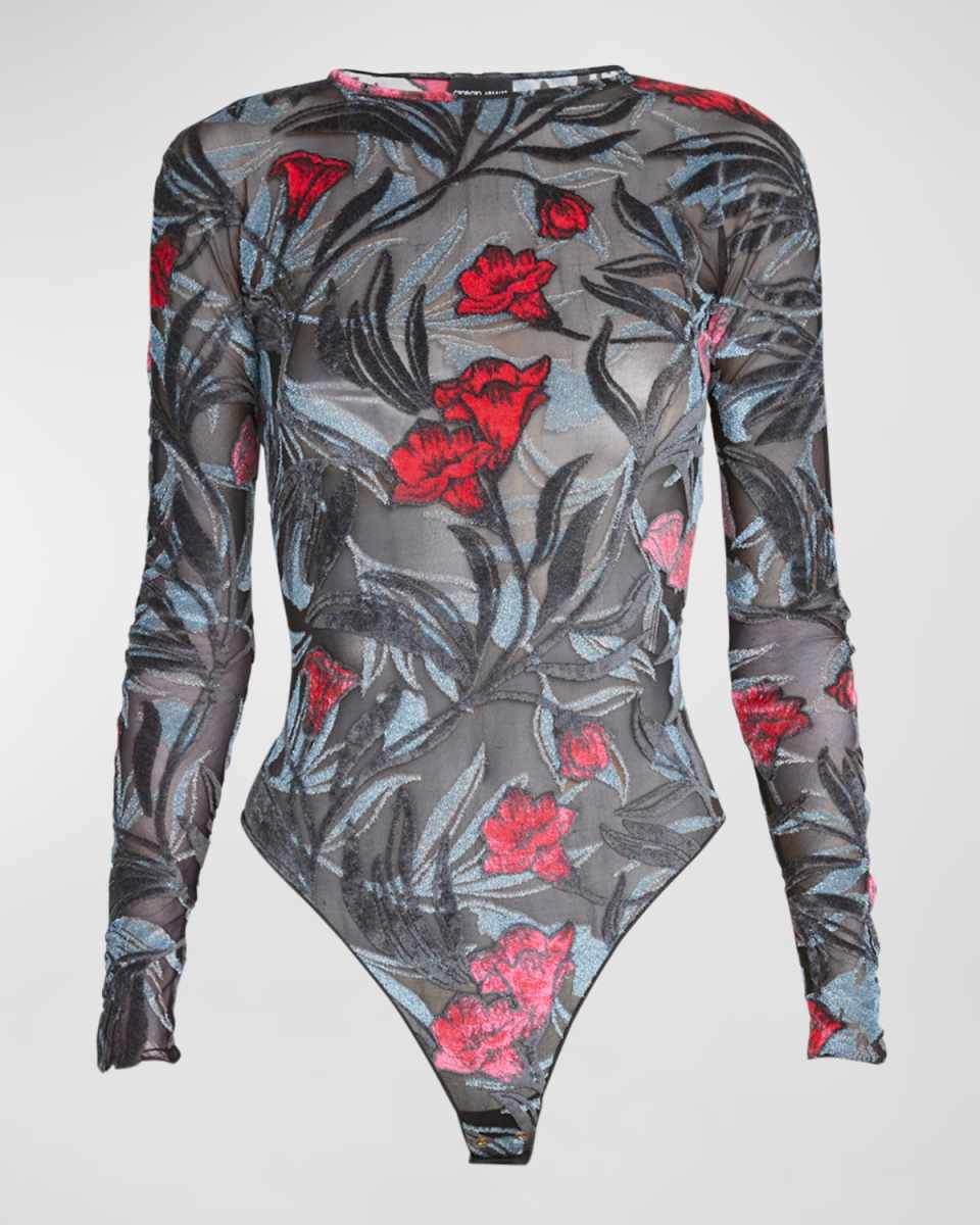 Tulle Jersey Floral Print Bodysuit