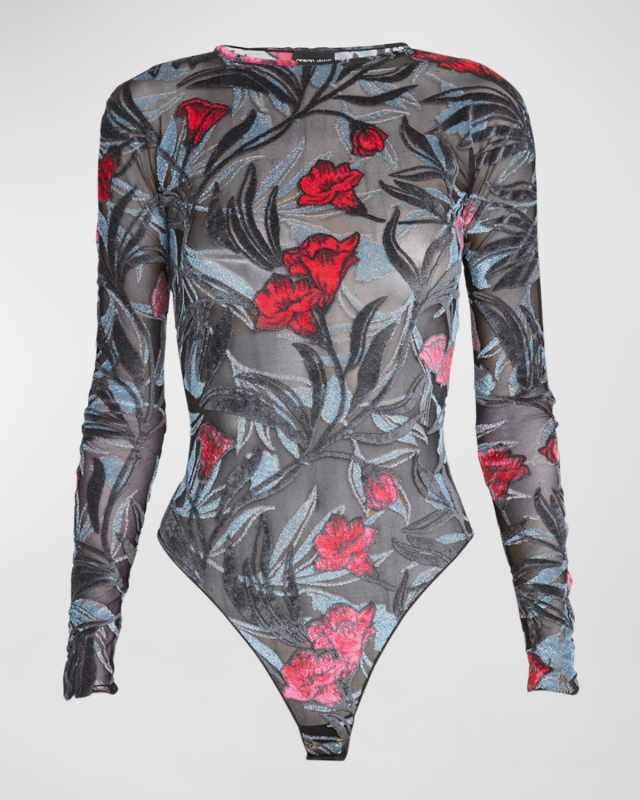Tulle Jersey Floral Print Bodysuit