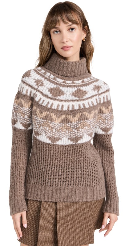 Naadamuxe Cashmere Blend Fair Isle Turtleneck Tan Combo