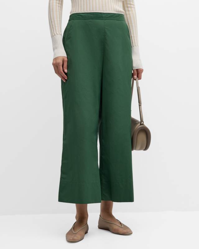 Cropped Straight-Leg Techno Poplin Pants