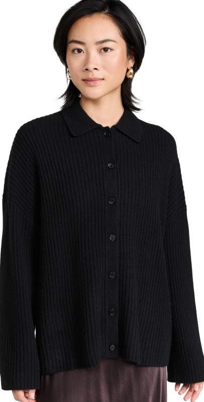 Reformation Fantino Cashmere Collared Cardigan Black