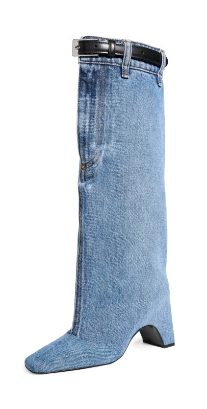 Coperni Denim Open Knee Bridge Boots Washed Blue