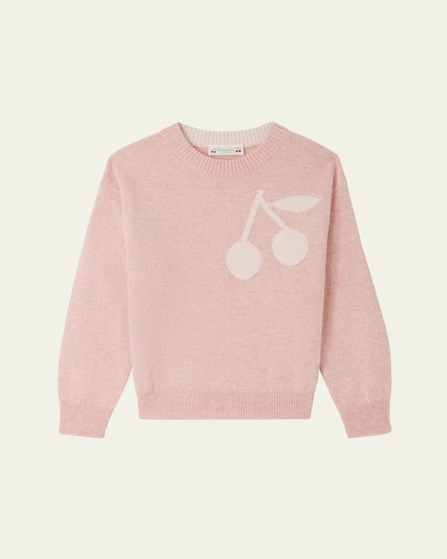 Girl's Cherry Intarsia Sweatshirt, Size 6-12