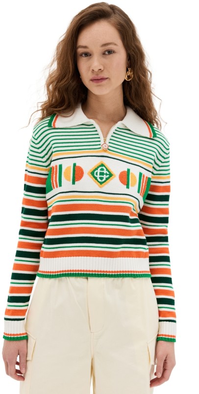 Casablanca Geometrical Striped Jumper Green/White/Orange